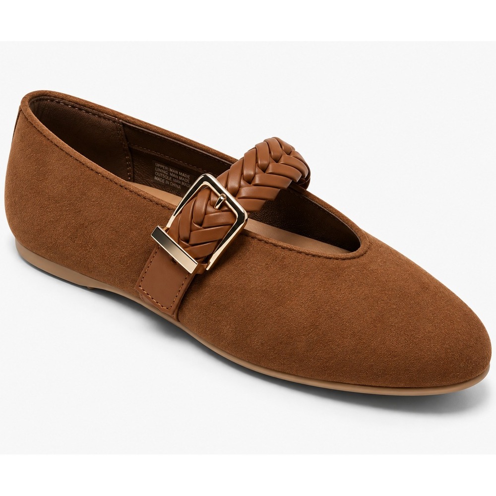 Universal Thread Brandi Flats Womens 8.5 Tan Cushioned Braided Buckle Strap NWT